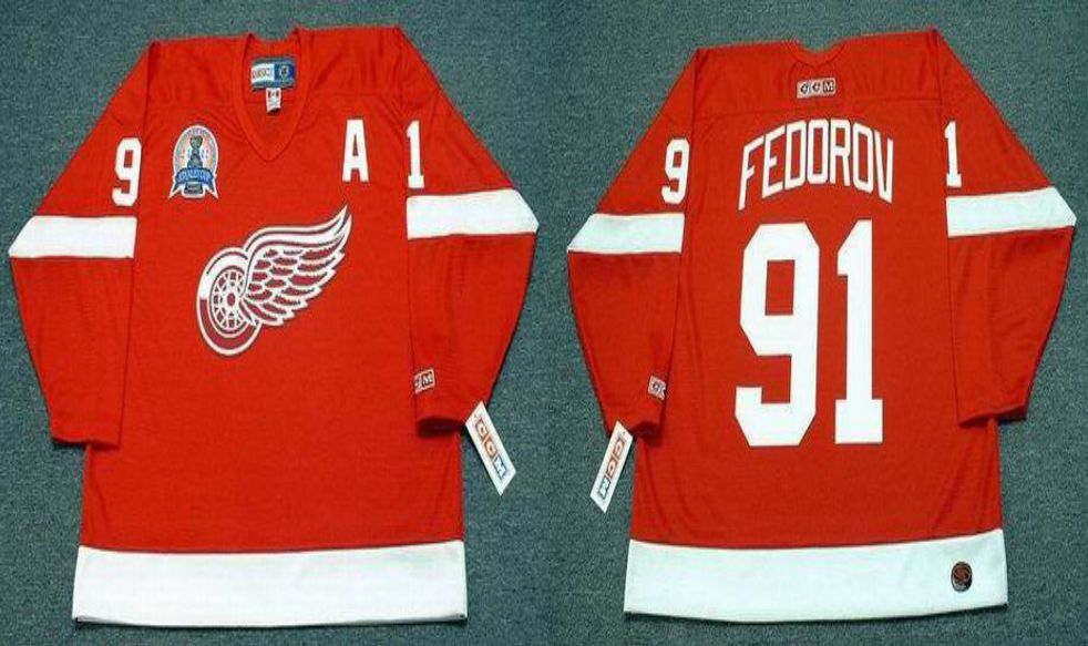 2019 Men Detroit Red Wings #91 Fedorov Red CCM NHL jerseys1->detroit red wings->NHL Jersey